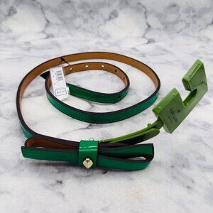 Kate Spade Patent Leather Bow Belt Forest Glen Green,Size M,38in Waist Belt-NEW